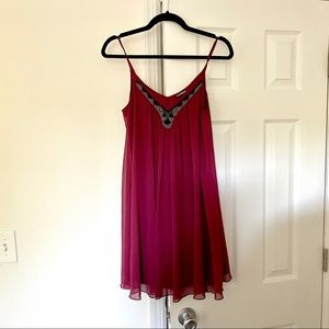 Express-  Chiffon Trapeze Beaded Flowy Mini Dress
